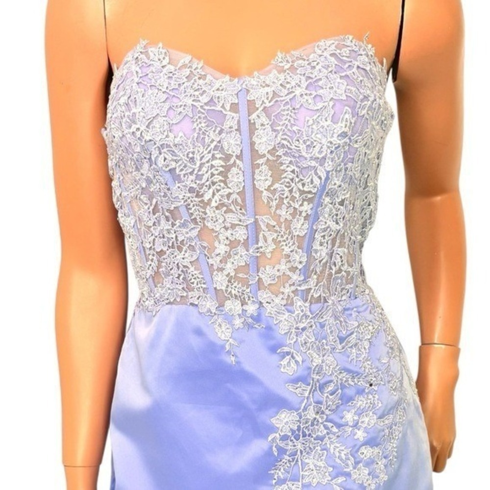 Y2K Satin Corset Mini Dress Sz.4-6 Fairy Mesh Lace Rhinestone Wimsigoth 90s - Picture 5 of 15